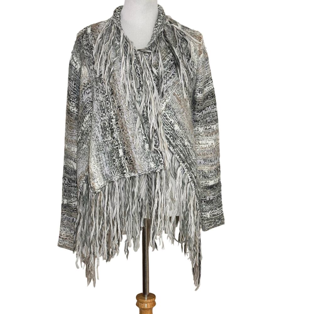 Free People Chunky Knit Fringe Birkenstock Open Cardigan Sz M - Picture 3 of 9